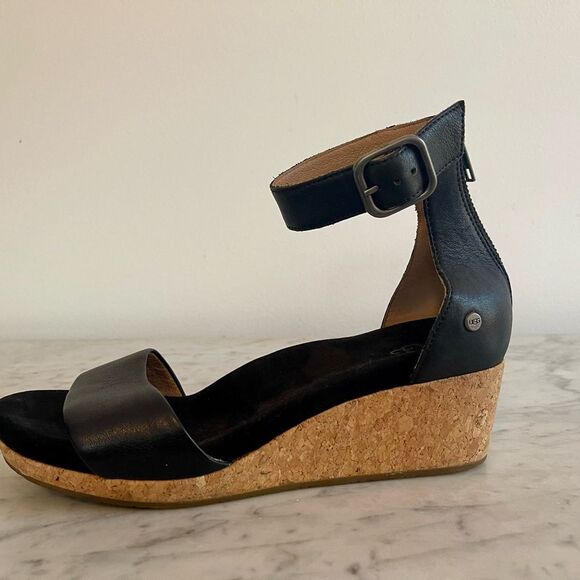 UGG Zoe Il Leather Wedge Cork Sandals sz 9 - Picture 8 of 9